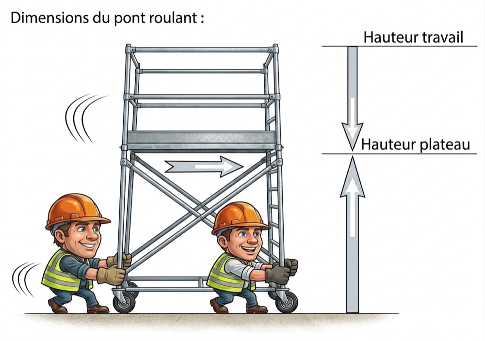 Schéma : hauteur de travail = hauteur du plateau + 2,00 m